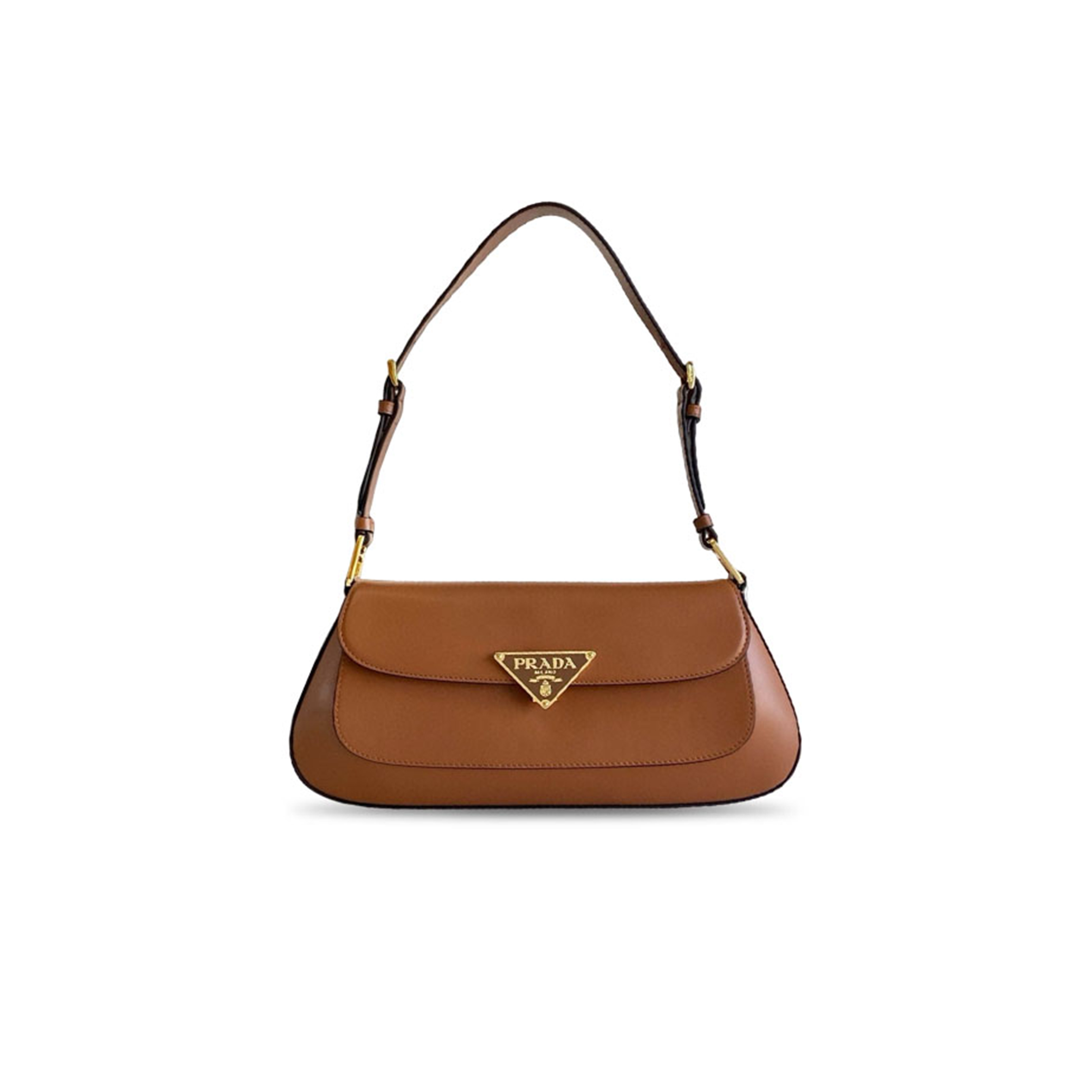 Pra*a enameled metal triangle-logo leather shoulder bag 1bd344 (31*13.5*4cm)